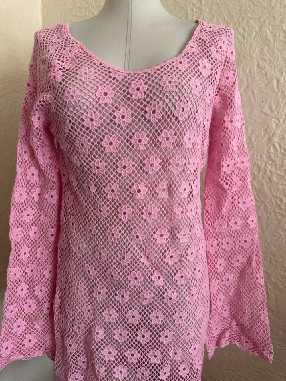 Mango Floral Crochet Dress Pastel Pink NWT 10 - Picture 4 of 10